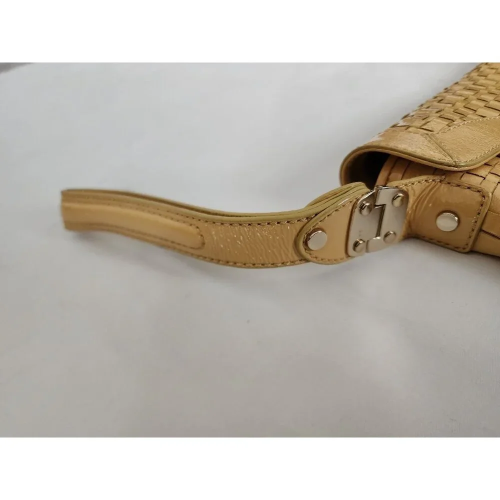 Elliott Lucca Women's Yellow Woven Patent Leather Wristlet Strap Purse Clutch - Picture 10 of 12